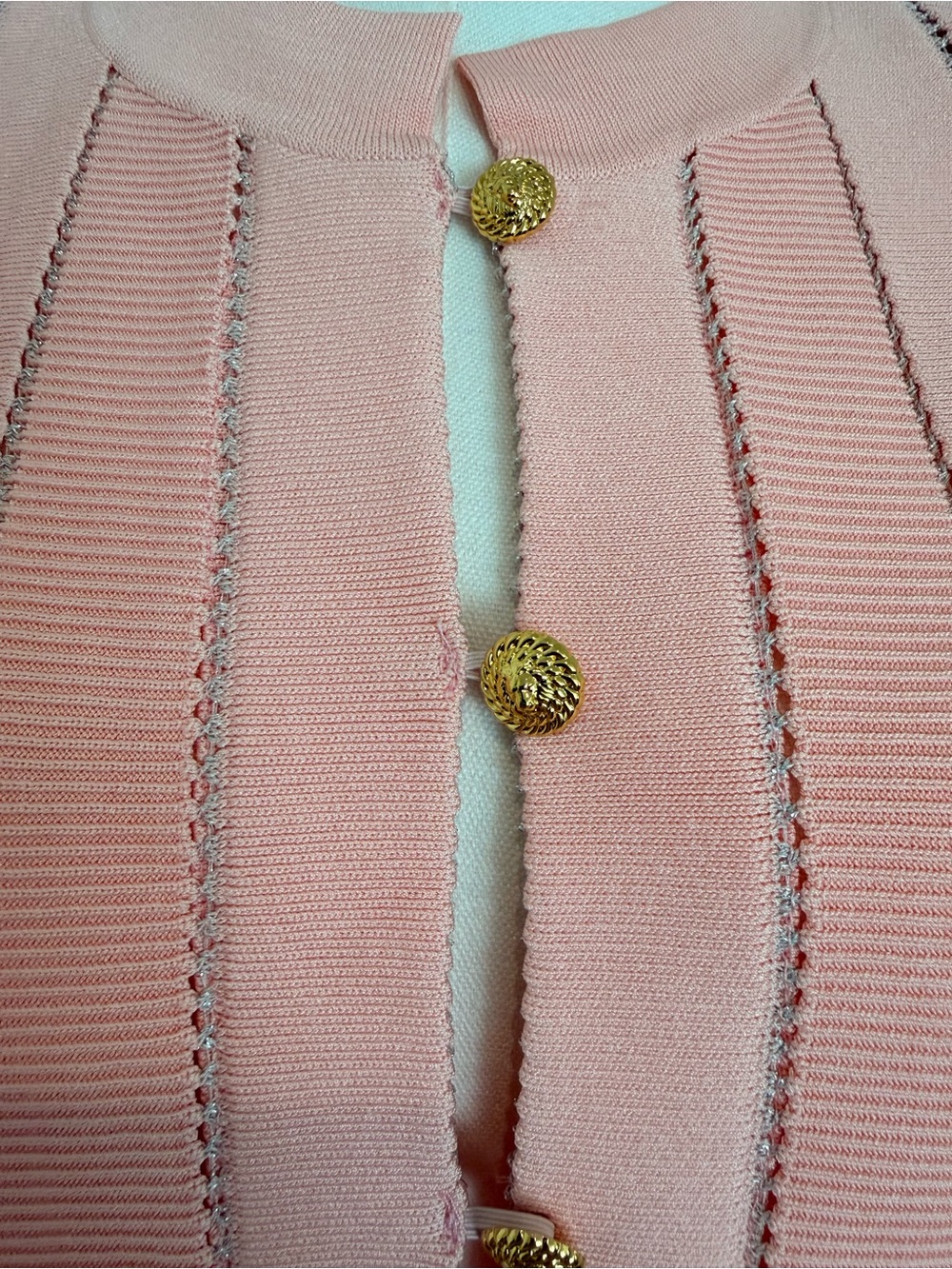 Balmain Pink Knit Cardigan with Gold Buttons - Picture 2 of 8